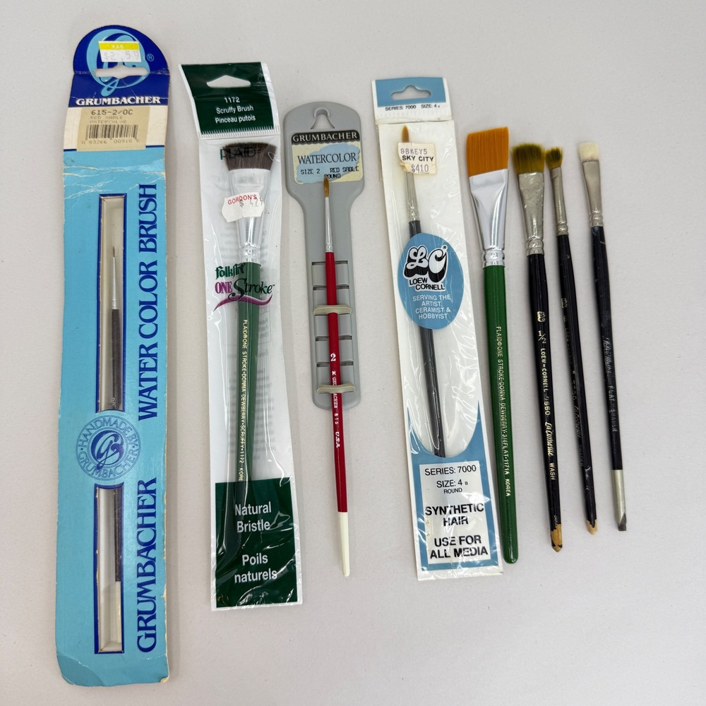 Grumbacher Loew-Cornell Plaid Artist Brush Lot Red Sable Synthetic 8pc Mixed Set